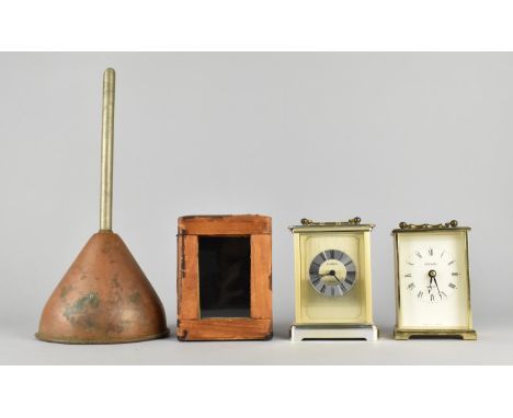Two Carriage Clocks with Battery Movement, A Clock Case and a Beer Funnel