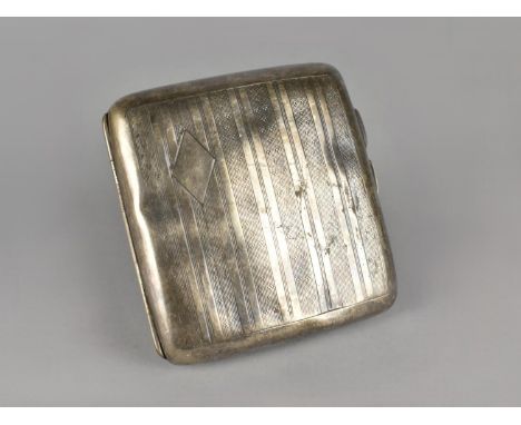 A George V Silver Cigarette Case with Engine Turned Decoration, 8cm wide, 79g