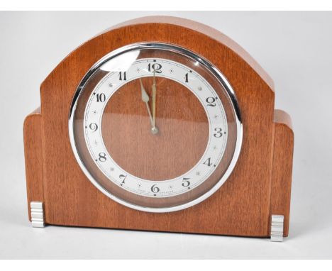 A 1950's Chromed Mounted Mantel Clock, 24cms Wide, Working Order