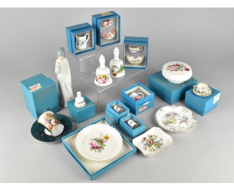 A Collection of Various Coalport Miniatures to Include Cabinet Cups and Saucers, Bells etc Together with Dishes, Pots, an Aus