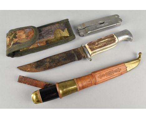 A Collection of Various Vintage and Modern Hunting Knives, Multitool Etc
