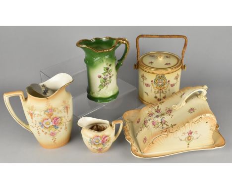 A Collection of Blush Ivory to Comprise Crown Devon Biscuit Barrel, Hot Water Jug, Jug, Cheese Dish and Cover etc