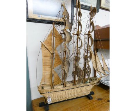 A wickerwork model of a three masted galleon 