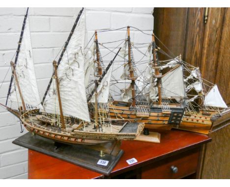 Three various model sailing ships 