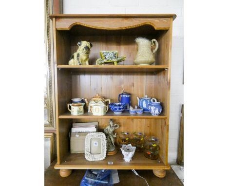 A modern light oak finished open bookcase 2'6 wide 