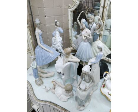 A collection of Lladro, Nao and other similar figurines   Mostly damaged 