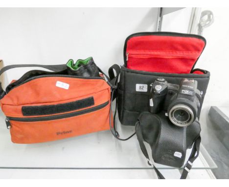 A Polo digital camera, a Pentax camera and a quantity of assorted sized lenses etc 