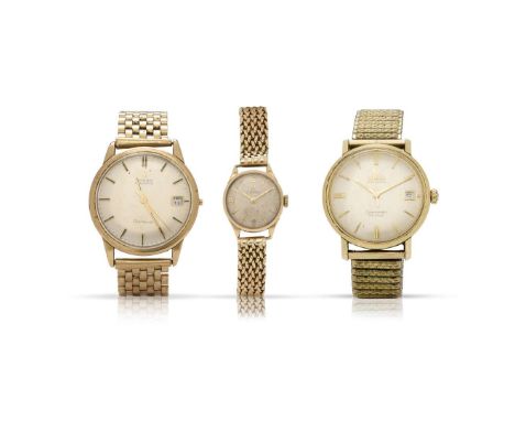  Three various Omega wristwatches 1960s Gold automatic with date, silvered dial on associated 9k gold bracelet, made circa 19