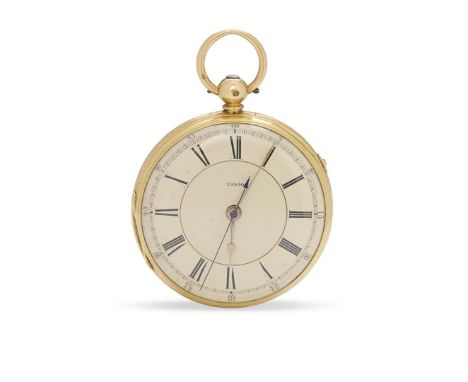 An 18k gold key-wind pocket watch with centre seconds No.19590, Movement No.19850, hallmarked London 1868 Three-quarter plat