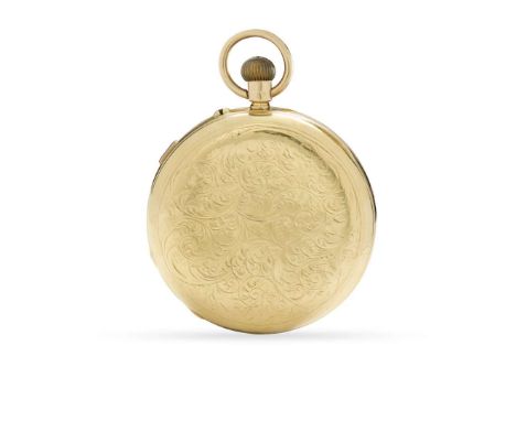  An 18k gold hunting cased centre stop seconds keyless pocket watch No.76849, hallmarked Chester 1895 Gilt three quarter plat