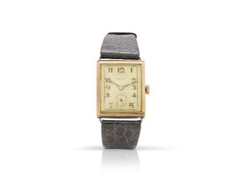  Rolco. An unusual 9k gold rectangular mechanical wristwatch Case No.860/823900, Glasgow import hallmark for 1930 Manual 15 j