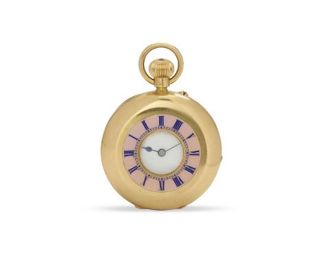  A fine 18k gold and enamel half-hunter keyless fob watch No. 197673, Case No.600, made circa 1900 Gilt three-quarter movemen