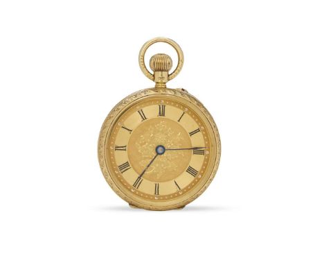  A fine 18k gold keyless decorative fob watch with presentation case No. 38220 case hallmarked Chester 1906 Gilt three-quarte