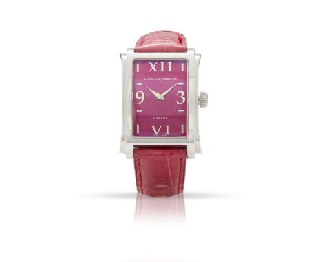  Cuervo Y Sobrinos, Havana. A stainless steel rectangular quartz wristwatch with red enamel dial 'Prominents' Ref.A 1010, No.