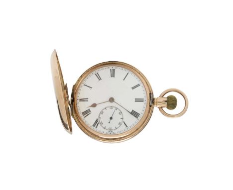  A hunting cased keyless winding 9k gold pocket watch Movement No.1108, hallmarked Glasgow 1918 Three-quarter plate movement,