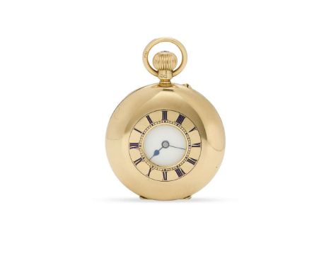  Two gold fob watches. An 18k gold half-hunter case and a 14k gold open face Circa 1900 and 1920 A. Mackay & Chisholm, Edinbu