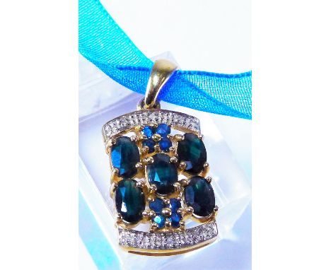 9 K SAPPHIRE PENDANT. 9 K gold dark blue sapphire and diamond pendant, 3,08g