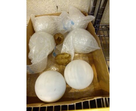 GLASS LIGHT SHADES. Set of six glass golf ball light shades and two leopard flower style examples