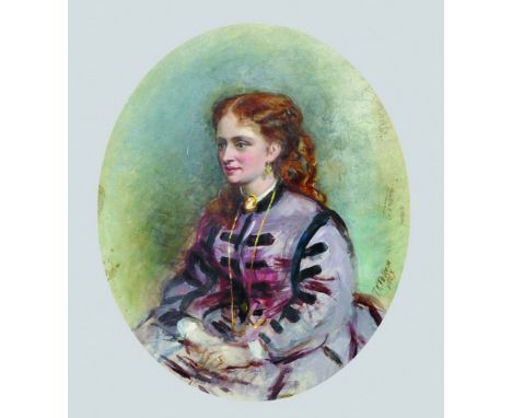 Thomas Kent Pelham (act.1860-1891) British. Portrait of a Lady, Oil on Board, Signed and Dated 1867, Oval, 15.75" x 13".