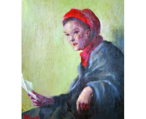 Rex Paterson (20th Century) British. Portrait of an Oriental Girl, Oil on Panel, Signed, 13" x 11.25".