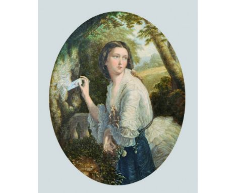After George Baxter (1804-1867) British. Portrait of a Girl with a Love Letter, Print, Oval, 11.5" x 9.25, and two other prin