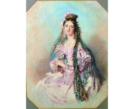 Alfred Edward Chalon (1780-1860) Swiss/British. Portrait of Jessica Rolls, in a Spanish Costume holding a Guitar, Watercolour