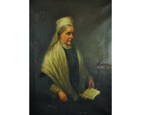 20th Century School, A portrait of a seated lady, oil on canvas, unframed. 48" x 36".
