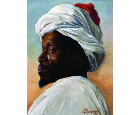 Poelzelberge (19th Century) Continental. Portrait of an Arab Man, dressed in White wearing a Turban, Oil on Canvas laid down,