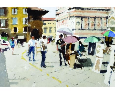John Yardley (1933-    ) British. 'What About a Portrait', Artist's in a Marker Place, Watercolour, Signed in Pencil, and Ins