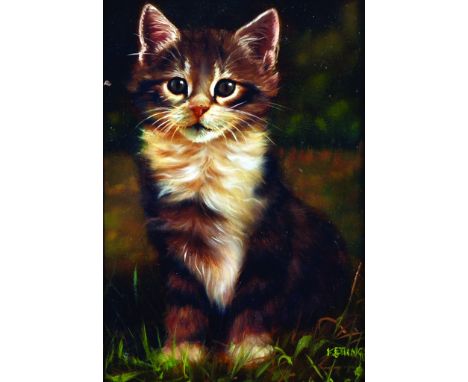K... Ettinger (20th Century) British. A Cat in a Landscape, Oil on Panel, Signed, 7" x 5", and the companion piece, a pair (2