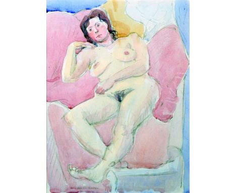 Eric James Mellon (1925-2014) British. A Reclining Nude on a Sofa, Watercolour, Signed, 10.25" x 7.75".