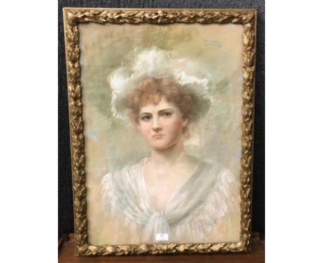 English school, a pre-Raphaelite half portrait, pastel, framed