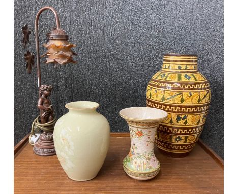 A figural table lamp, a Satsuma vase &amp; two others