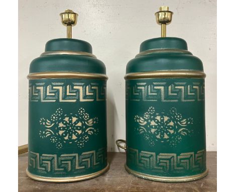 A pair of green and gilt ceramic lamp bases 