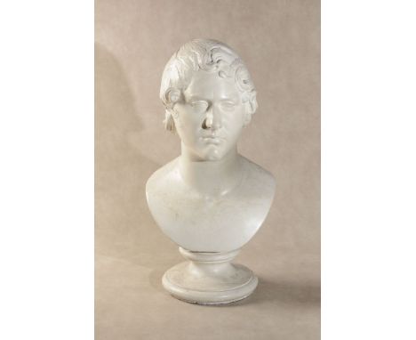 After Lorenzo Bertolini, (Italian 1777 - 1850), a painted plaster bust of George Gordon Byron, 6th Baron Byron, second quarte