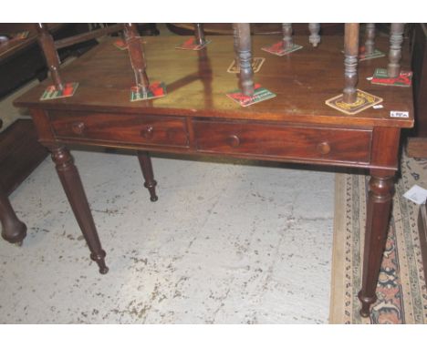 Victorian mahogany two drawer desk or console table on tapering legs. CONDITION REPORT: Dimensions: 106 x 56 x 74cm