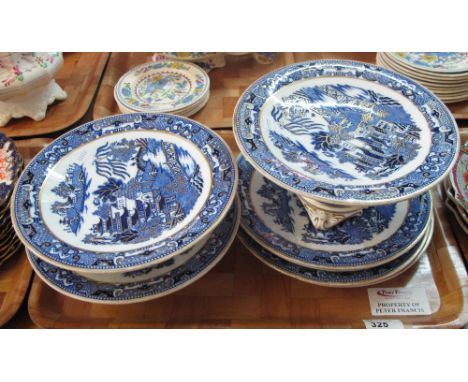 Tray of 'Grainger and Co.' Worcester, blue and white Oriental design comports and plates. (7)