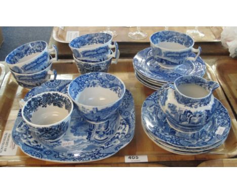 Tray of Copeland Spode's Italian items to include: teacups and saucers; cream jug; sugar bowl; side plates and a sandwich pla