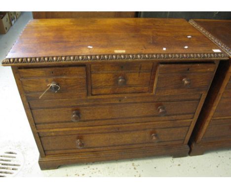 Late 19th/early 20th Century oak straight front chest of three short and two long drawers on bracket feet.
Provenance: made f
