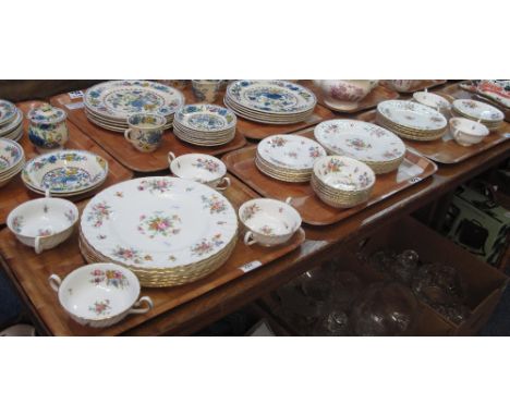 Three trays of Minton's 'Marlow' dinnerware items comprising: two handled bowls and saucers; various plates and breakfast bow