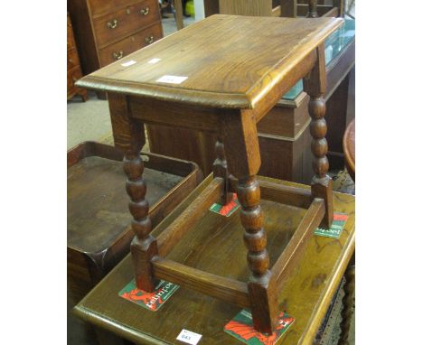 Reproduction oak joint type stool on bobbin turned supports.
