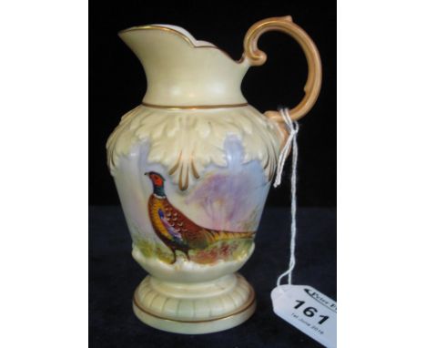 Locke and Co. Worcester jug, hand painted with pheasant, signed H. Wall, transfer printed mark to base.