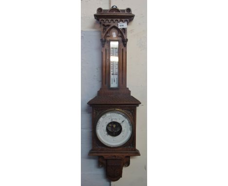 Early 20th Century oak wall barometer marked Gray & Selby, Nottingham.