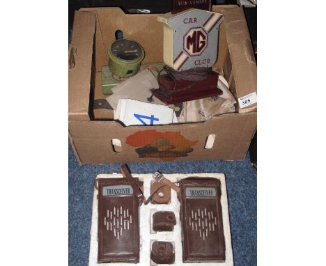 Box of motoring ephemera to include: North and Sons Ltd car dashboard clock; MG car club South Wales sub centre desk lamp; We