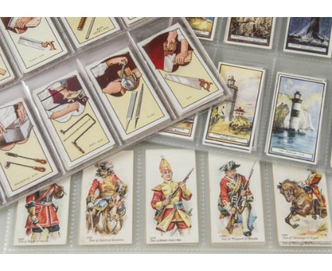 Cigarette Cards, Mixture, five sets, Wills Lighthouses, Carreras Tools and How To Use Them and Players British Livestock, Lif