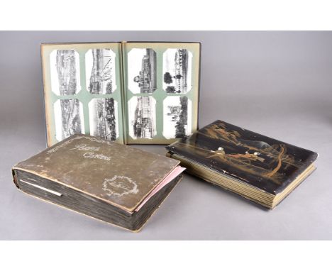 Postcards, three vintage  ( one Japanese lacquered) containing approx 650 Edwardian cards, inc, New Year, Easter, Mother, Str