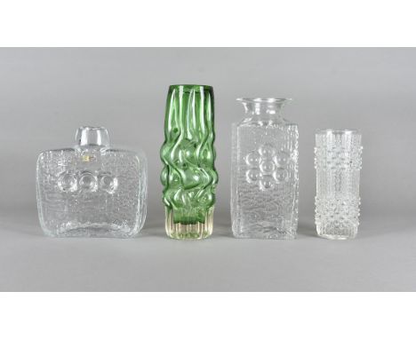 A group of Czech glass items, comprising a small 'Candle Wax' vase by Frantisek Peceney in Flint 18 cm and a mould blown vase