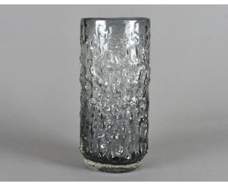 Geoffrey Baxter for Whitefriars, a Textured glass range 'Bark' vase with fluted base, pattern 9734 in Pewter, 27 cmThis piece