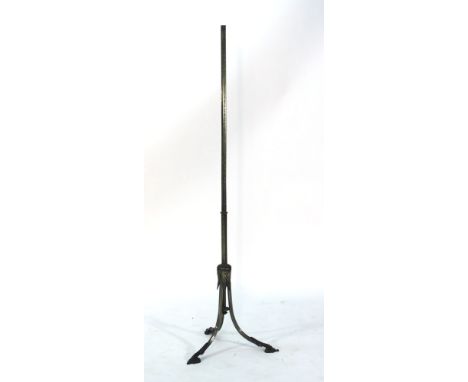 A 19th century brass lamp stand on three splayed feet with foliate covers CONDITION REPORT: No top, good quality, no major lo