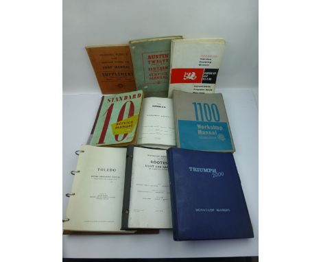 A Collection Vintage Car Workshop Handbooks & Manuals featuring : Vauxhall Model E & Bedford CA; Standard 10; Sunbeam; Austin